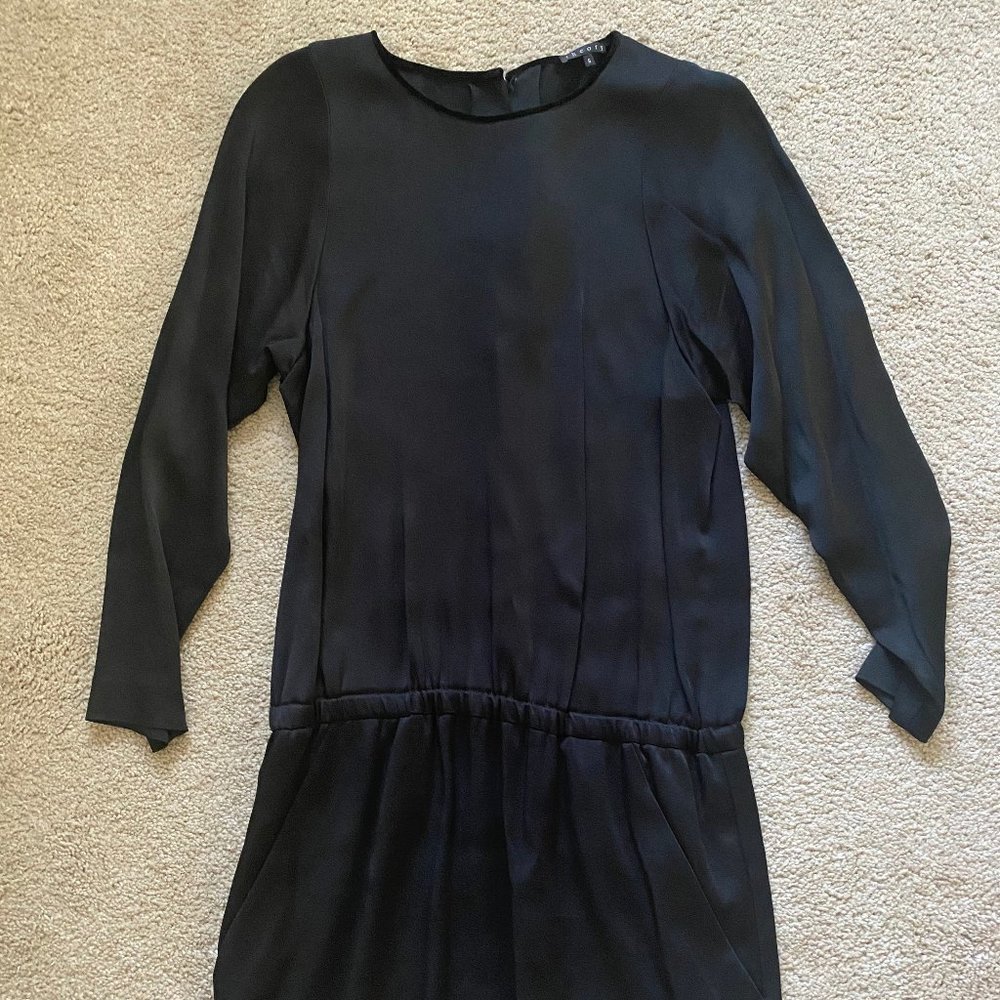 Theory Black Silk Mini Long Sleeved Dress - Size Small